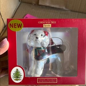 Spode Christmas Tree White Poodle Ornament - Red, White, Green
